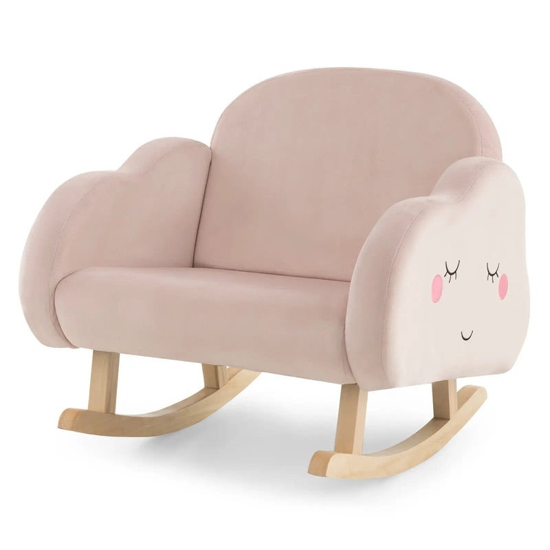 Upholstered Toddler Rocker with Solid Wood Legs and Non-slip Foot Pads-Pink by DirectDeals