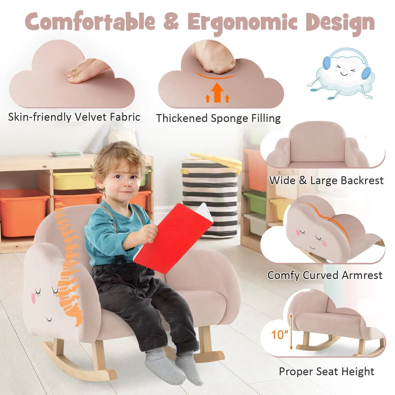 Upholstered Toddler Rocker with Solid Wood Legs and Non-slip Foot Pads-Pink by DirectDeals