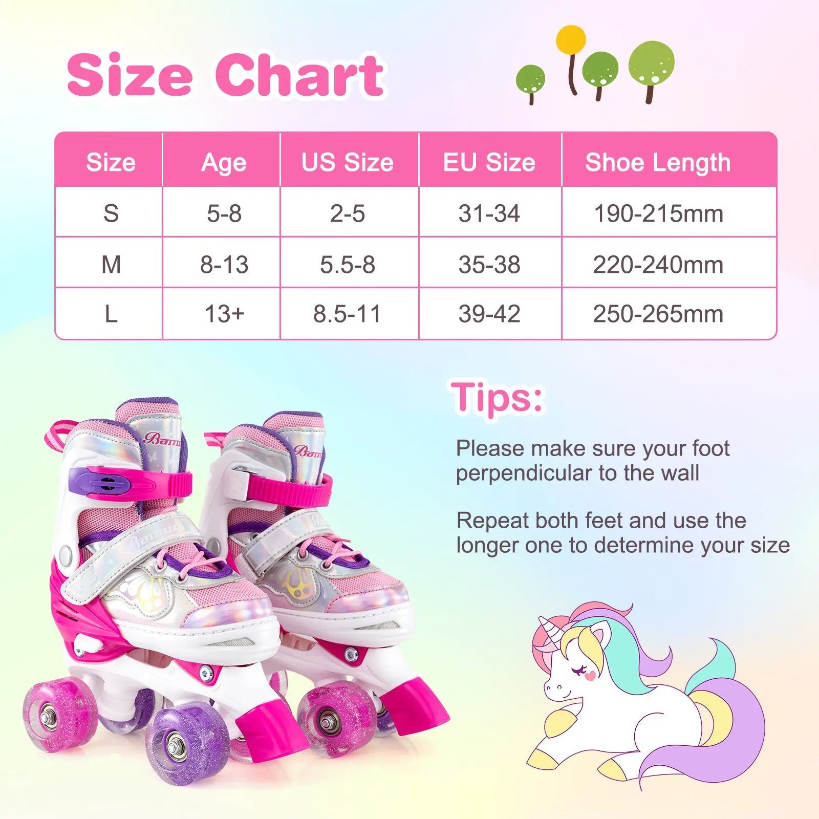 Kids Roller Skates 4 Sizes Adjustable Quad Skates with Light-up Wheels and Safety Protection by DirectDeals