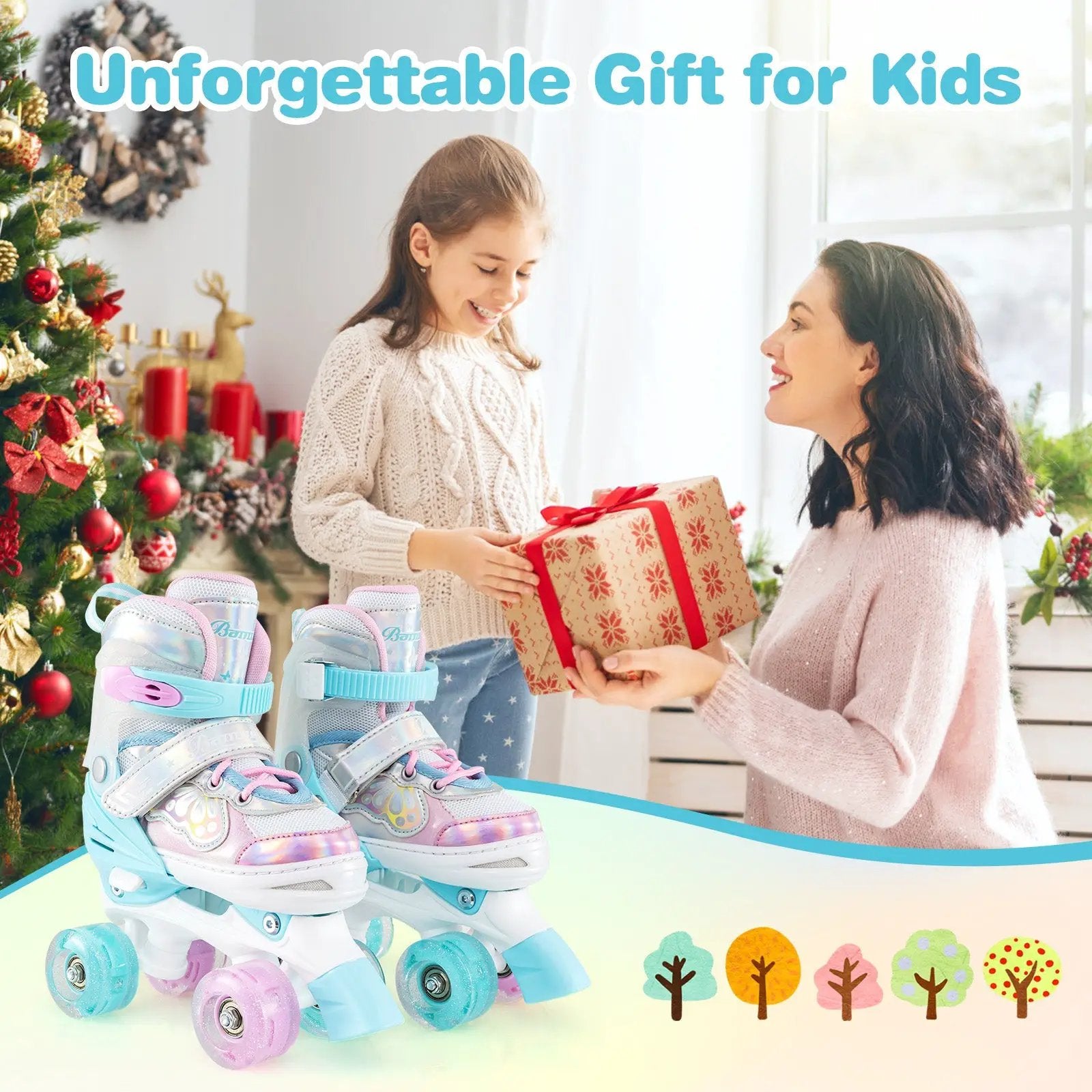 Kids Roller Skates 4 Sizes Adjustable Quad Skates with Light-up Wheels and Safety Protection by DirectDeals