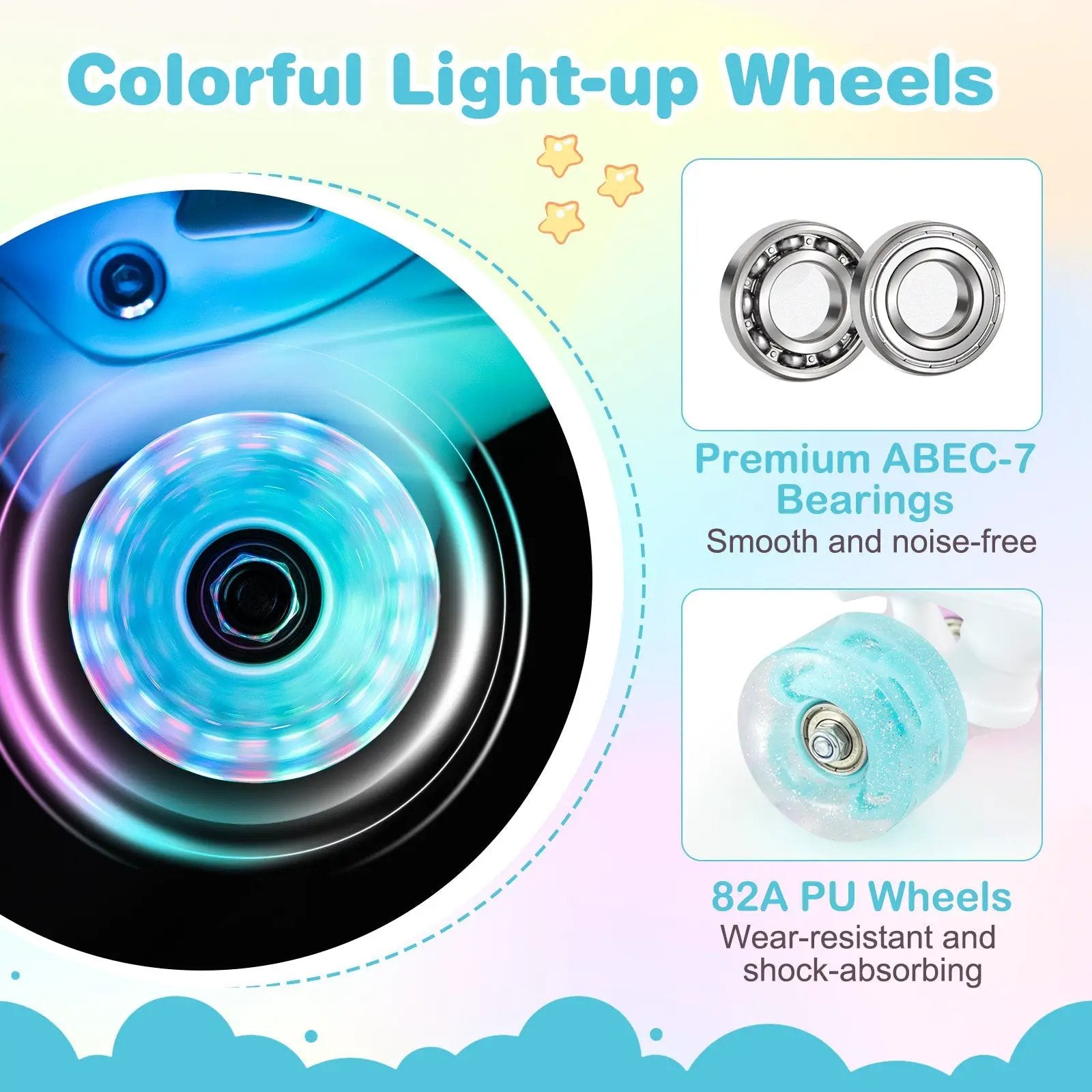 Kids Roller Skates 4 Sizes Adjustable Quad Skates with Light-up Wheels and Safety Protection by DirectDeals