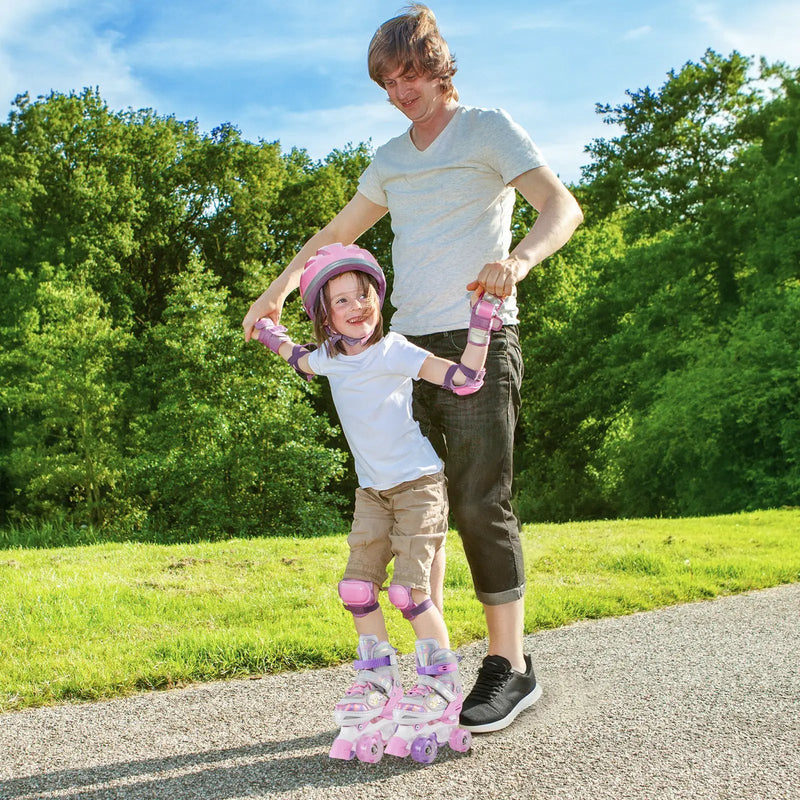 Kids Roller Skates 4 Sizes Adjustable Quad Skates with Light-up Wheels and Safety Protection by DirectDeals
