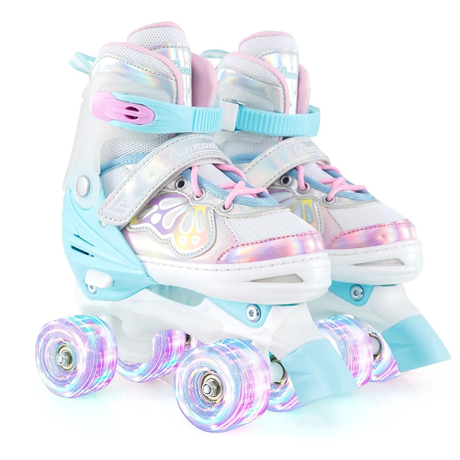 Kids Roller Skates 4 Sizes Adjustable Quad Skates with Light-up Wheels by DirectDeals