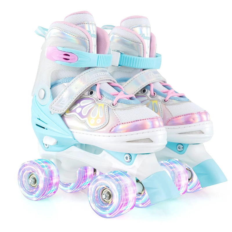 Kids Roller Skates 4 Sizes Adjustable Quad Skates with Light-up Wheels by DirectDeals