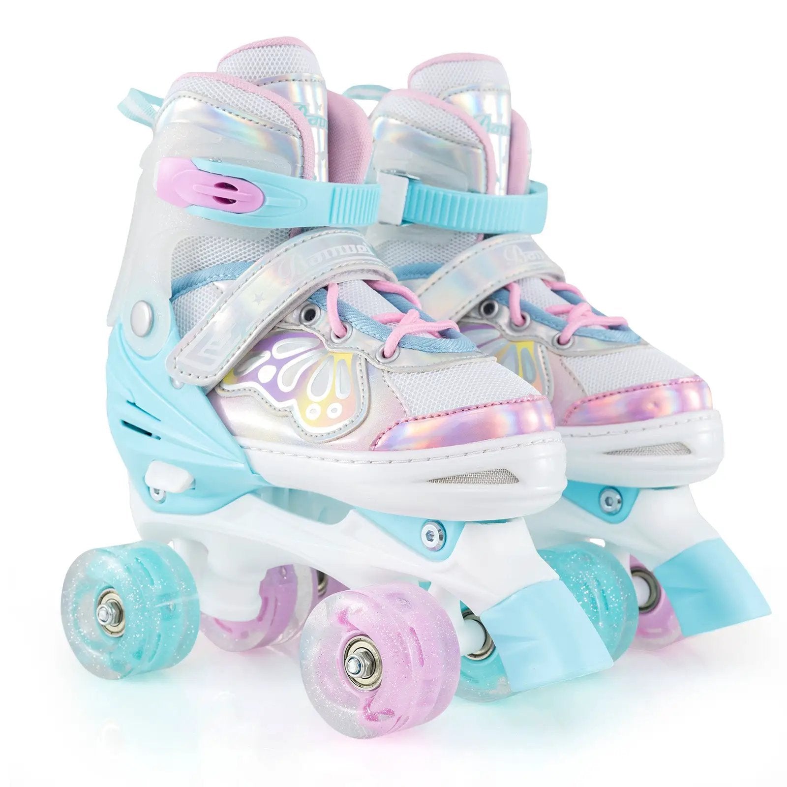 Kids Roller Skates 4 Sizes Adjustable Quad Skates with Light-up Wheels by DirectDeals
