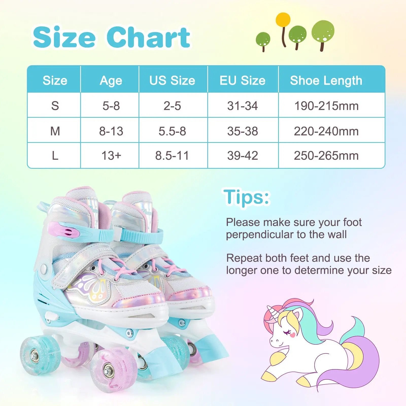 Kids Roller Skates 4 Sizes Adjustable Quad Skates with Light-up Wheels by DirectDeals