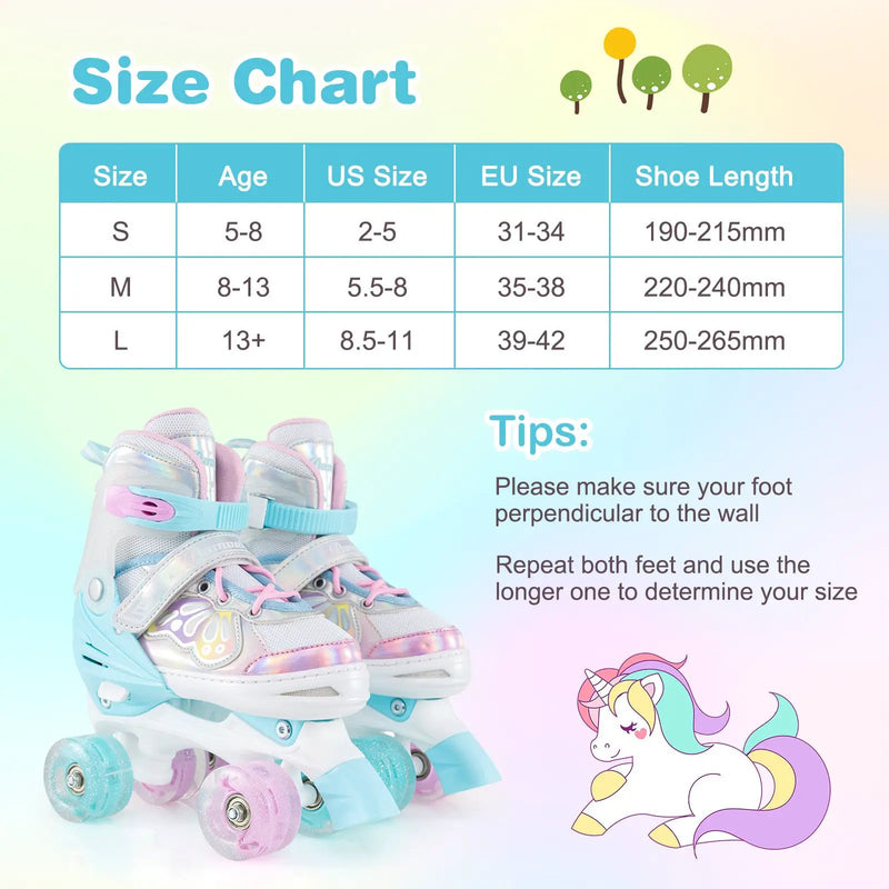 Kids Roller Skates 4 Sizes Adjustable Quad Skates with Light-up Wheels by DirectDeals