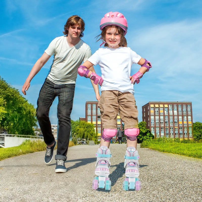 Kids Roller Skates 4 Sizes Adjustable Quad Skates with Light-up Wheels by DirectDeals