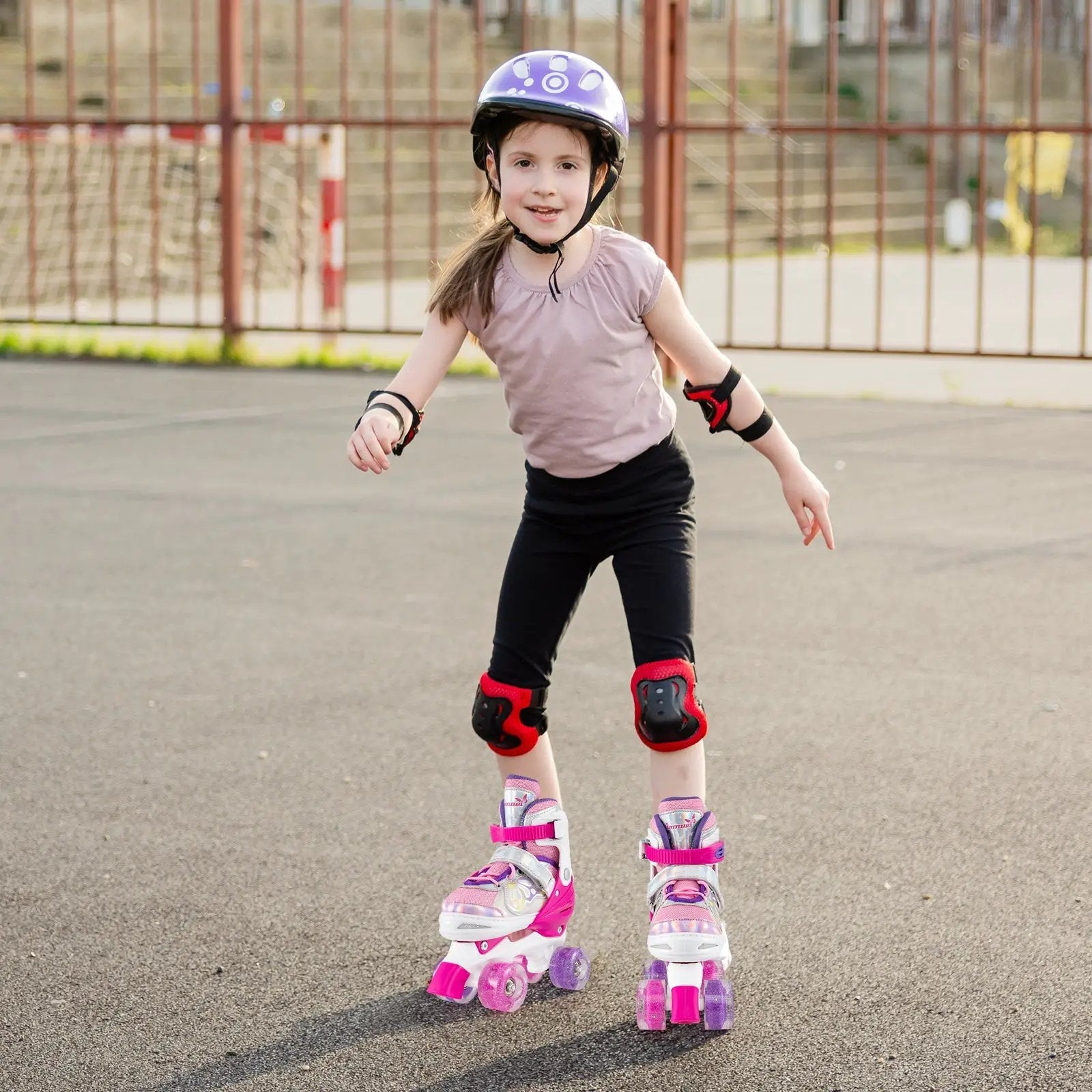 Kids Roller Skates 4 Sizes Adjustable Quad Skates with Light-up Wheels by DirectDeals