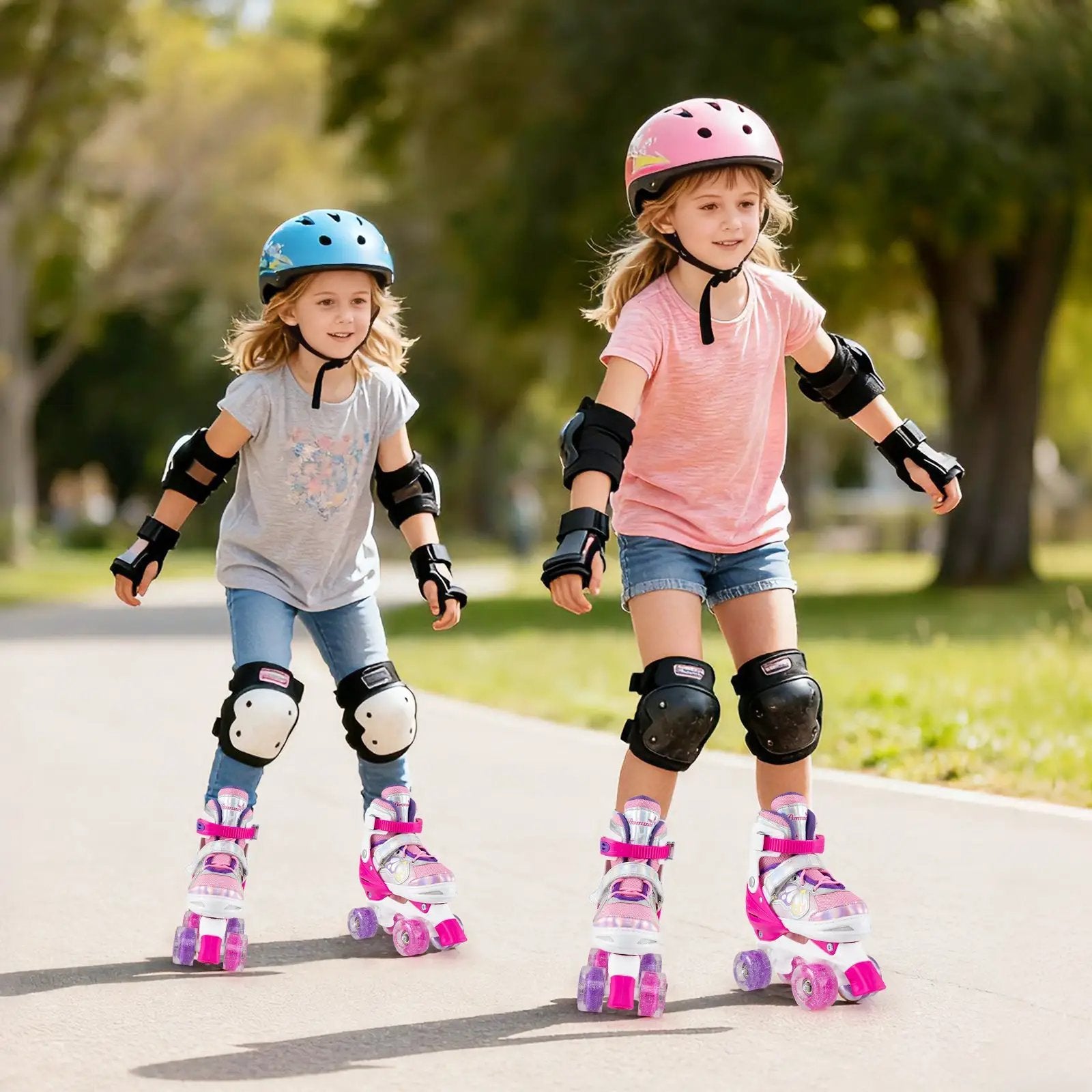 Kids Roller Skates 4 Sizes Adjustable Quad Skates with Light-up Wheels by DirectDeals