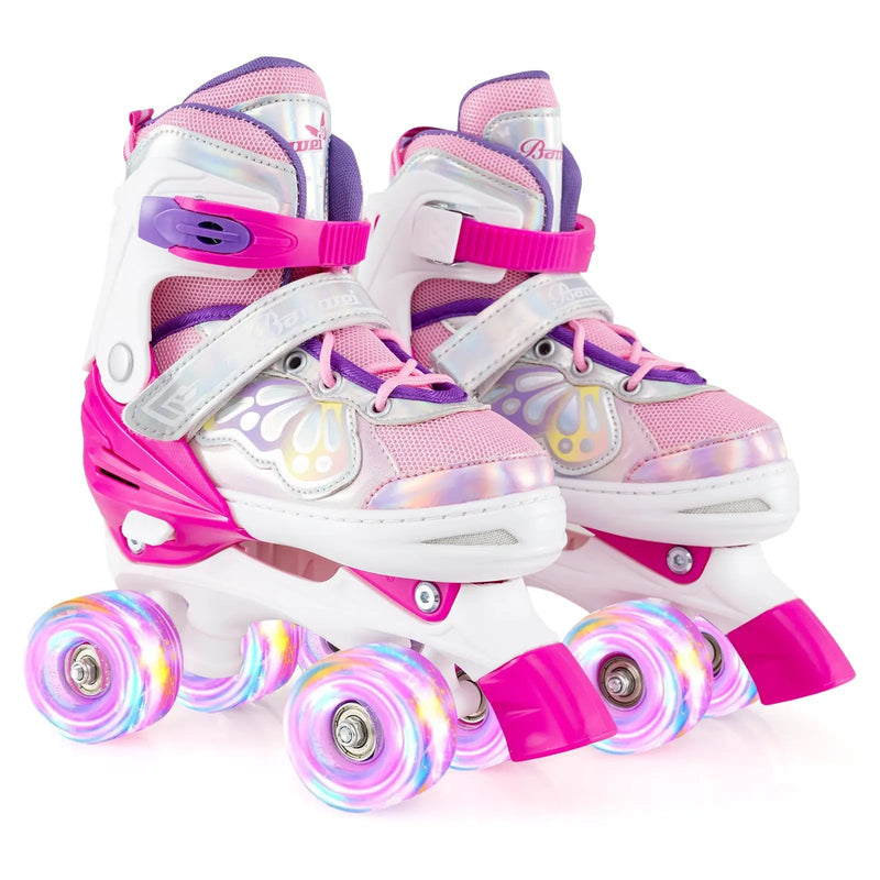 Kids Roller Skates 4 Sizes Adjustable Quad Skates with Light-up Wheels by DirectDeals