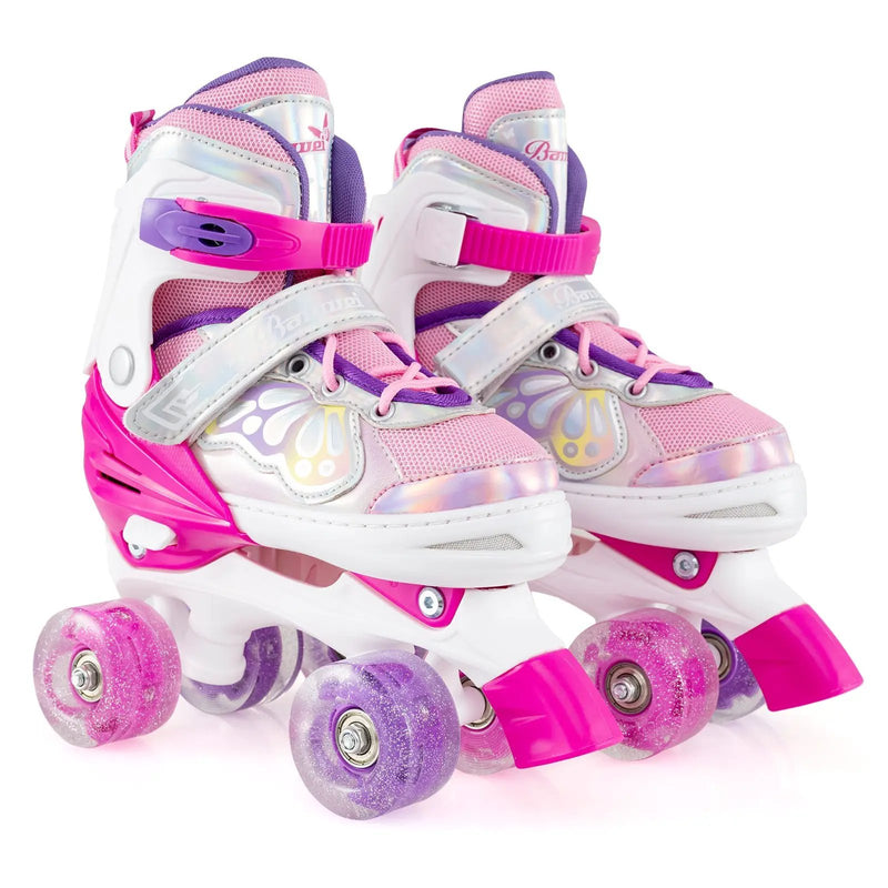 Kids Roller Skates 4 Sizes Adjustable Quad Skates with Light-up Wheels by DirectDeals