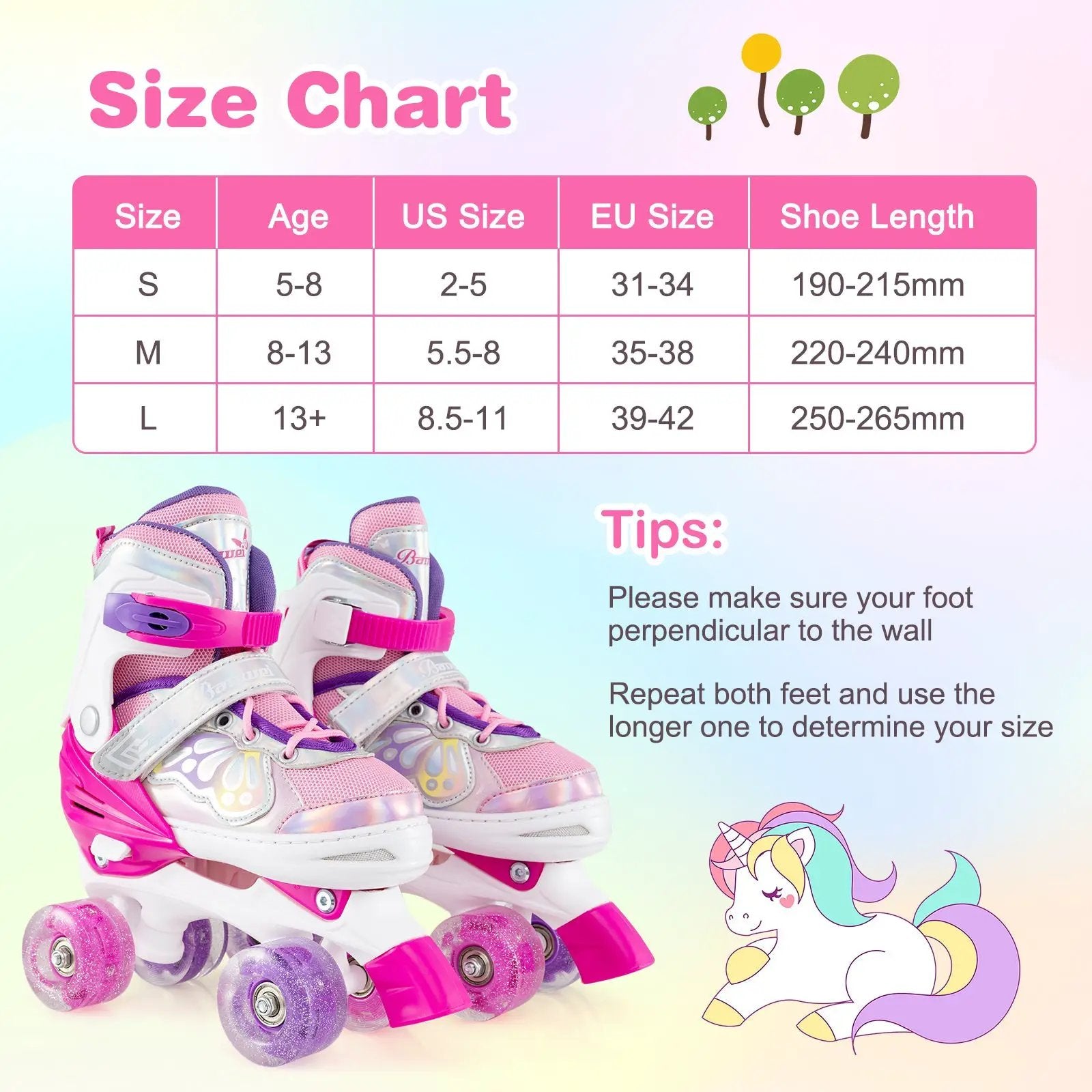 Kids Roller Skates 4 Sizes Adjustable Quad Skates with Light-up Wheels by DirectDeals