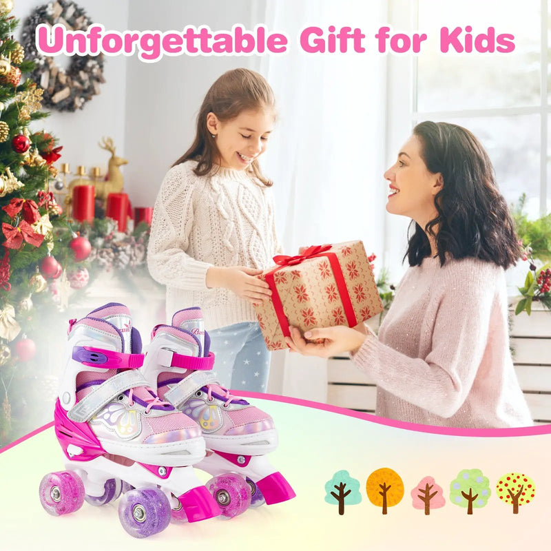 Kids Roller Skates 4 Sizes Adjustable Quad Skates with Light-up Wheels by DirectDeals
