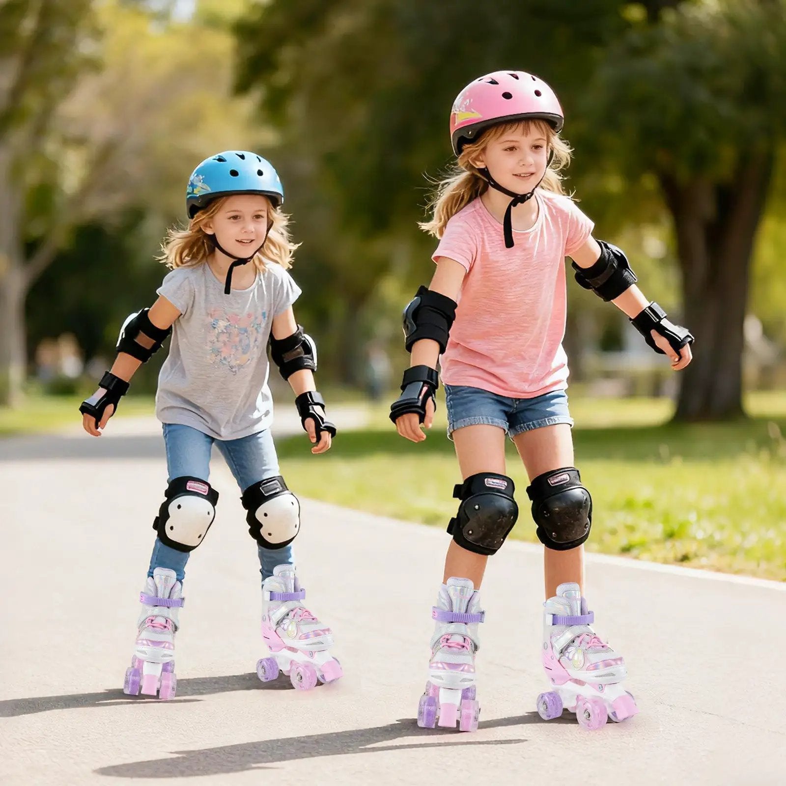 Kids Roller Skates 4 Sizes Adjustable Quad Skates with Light-up Wheels by DirectDeals