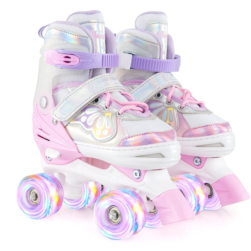 Kids Roller Skates 4 Sizes Adjustable Quad Skates with Light-up Wheels by DirectDeals