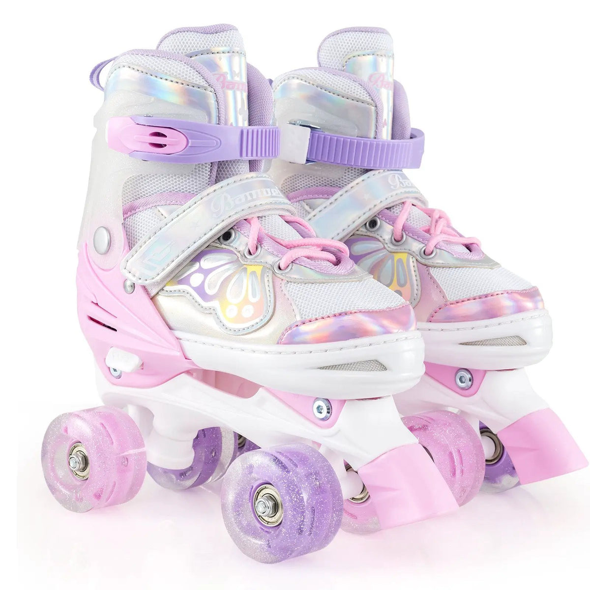 Kids Roller Skates 4 Sizes Adjustable Quad Skates with Light-up Wheels by DirectDeals