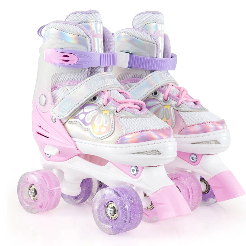 Kids Roller Skates 4 Sizes Adjustable Quad Skates with Light-up Wheels by DirectDeals
