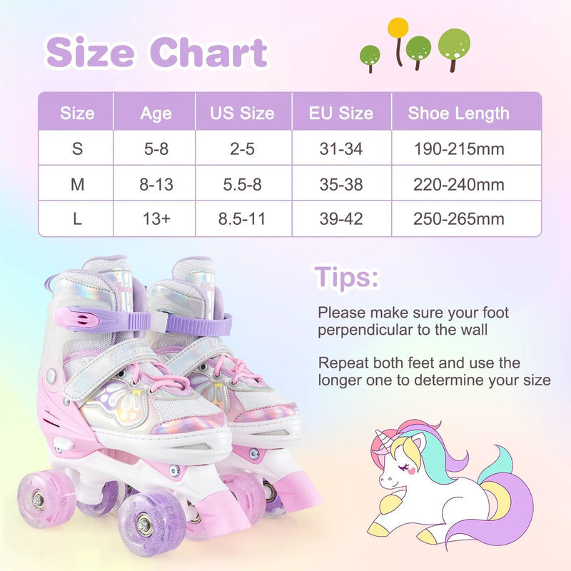 Kids Roller Skates 4 Sizes Adjustable Quad Skates with Light-up Wheels by DirectDeals