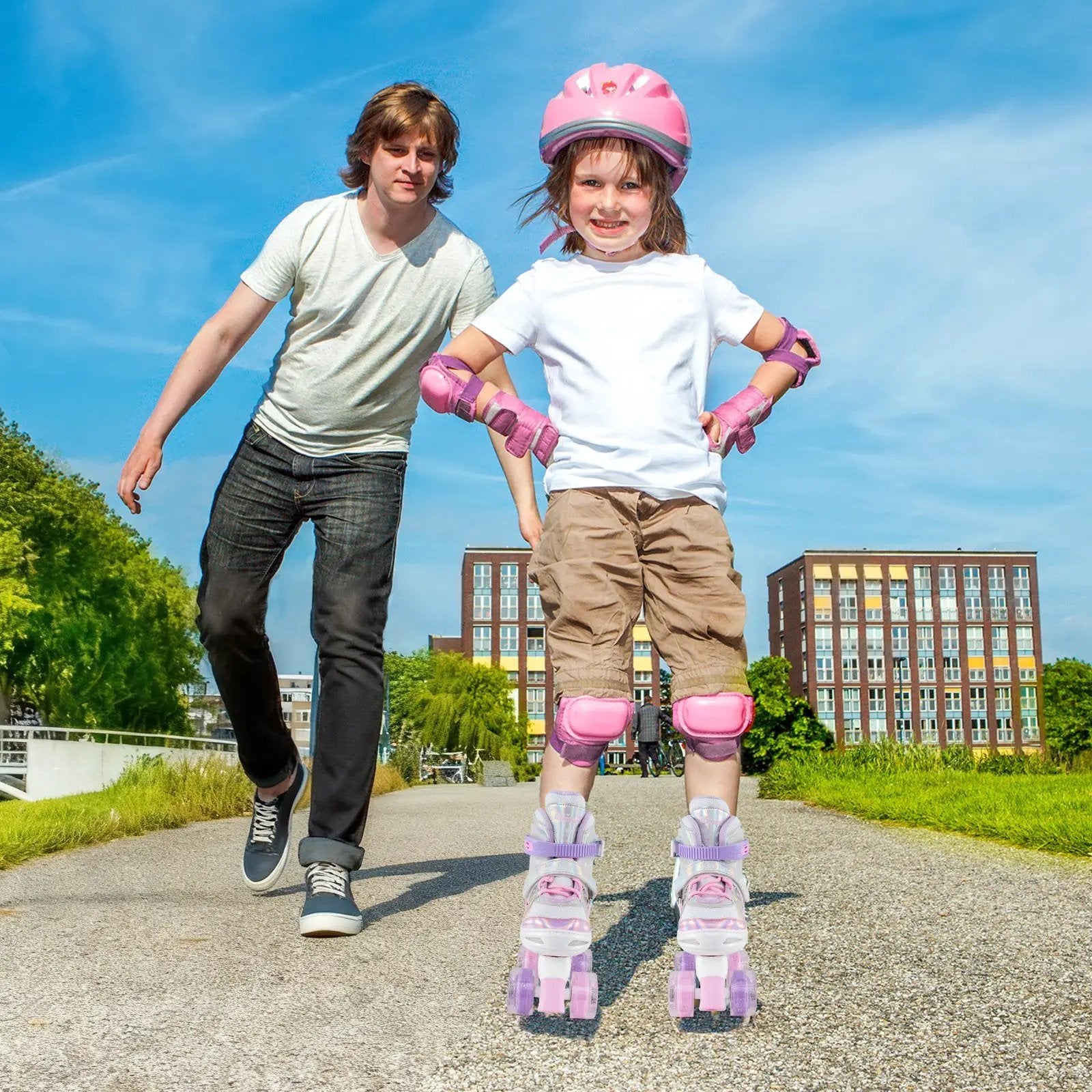 Kids Roller Skates 4 Sizes Adjustable Quad Skates with Light-up Wheels by DirectDeals