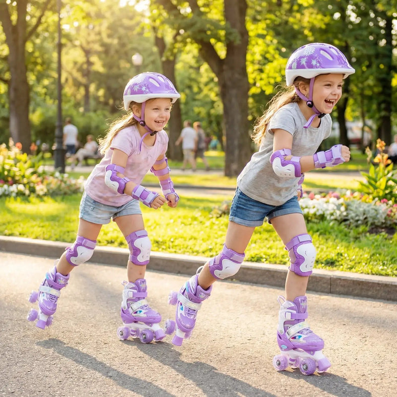 Kids Roller Skates 4 Sizes Adjustable with Light-up Wheels for Toddler Aged 5-7 (S) by DirectDeals