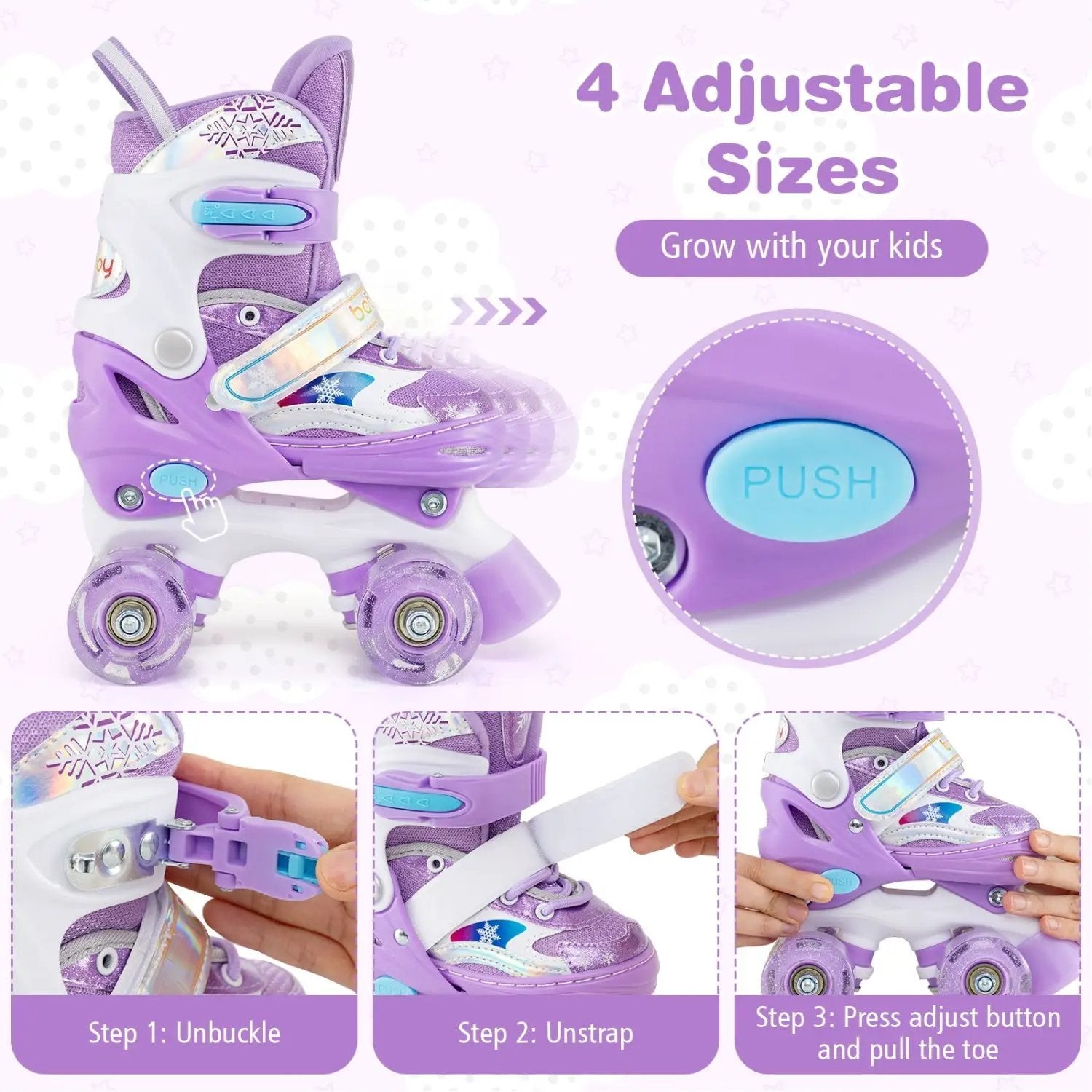 Kids Roller Skates 4 Sizes Adjustable with Light-up Wheels for Toddler Aged 5-7 (S) by DirectDeals