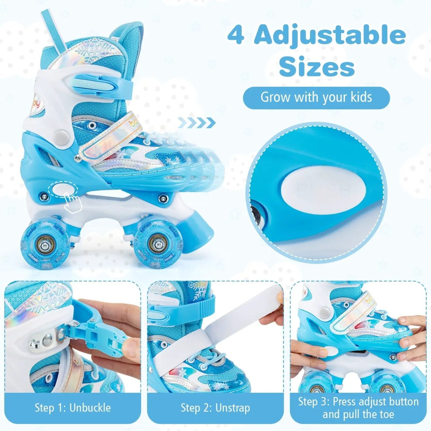 Kids Roller Skates 4 Sizes Adjustable with Light-up Wheels for Toddler Aged 5-7 (S) by DirectDeals