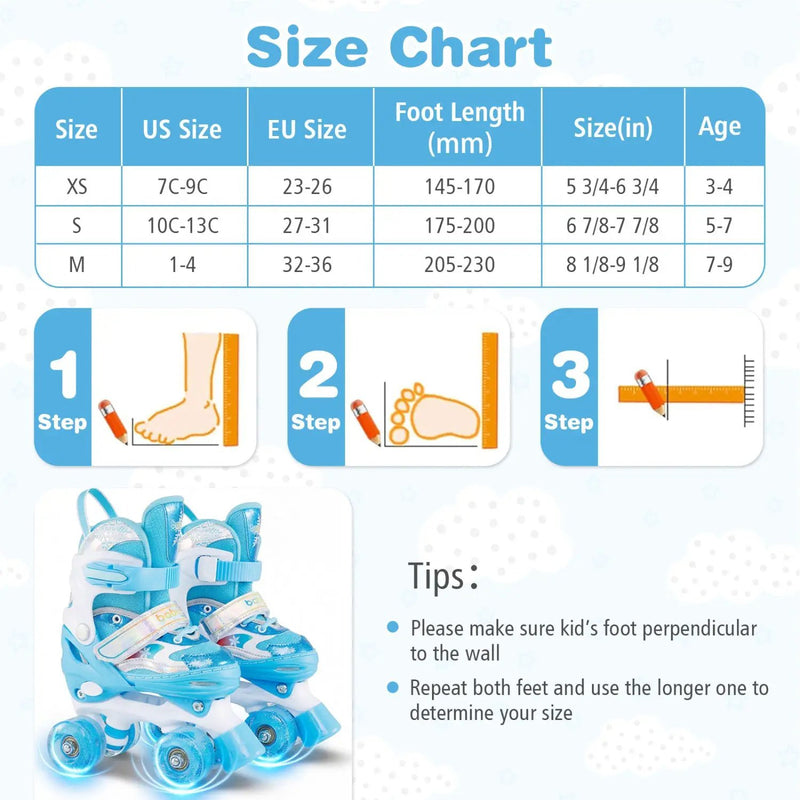 Kids Roller Skates 4 Sizes Adjustable with Light-up Wheels for Toddler Aged 5-7 (S) by DirectDeals