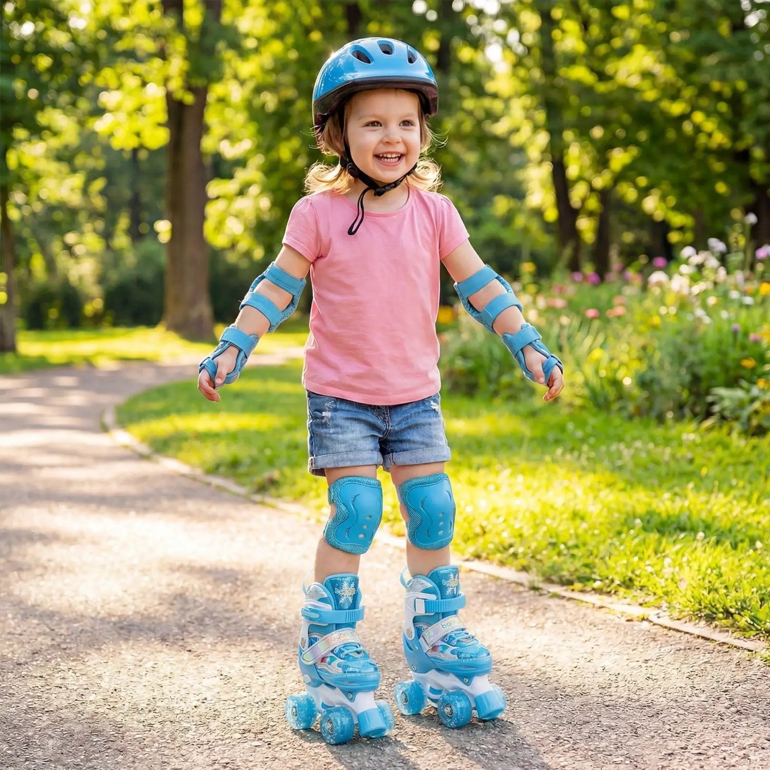 Kids Roller Skates 4 Sizes Adjustable with Light-up Wheels for Toddler Aged 3-4 (XS) by DirectDeals