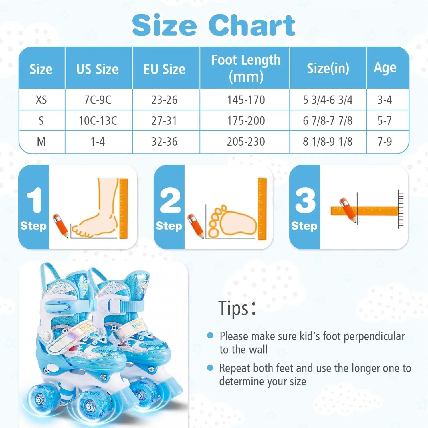 Kids Roller Skates 4 Sizes Adjustable with Light-up Wheels for Toddler Aged 3-4 (XS) by DirectDeals