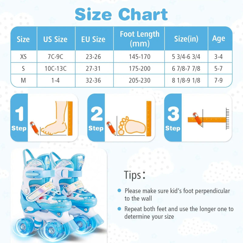 Kids Roller Skates 4 Sizes Adjustable with Light-up Wheels for Toddler Aged 3-4 (XS) by DirectDeals