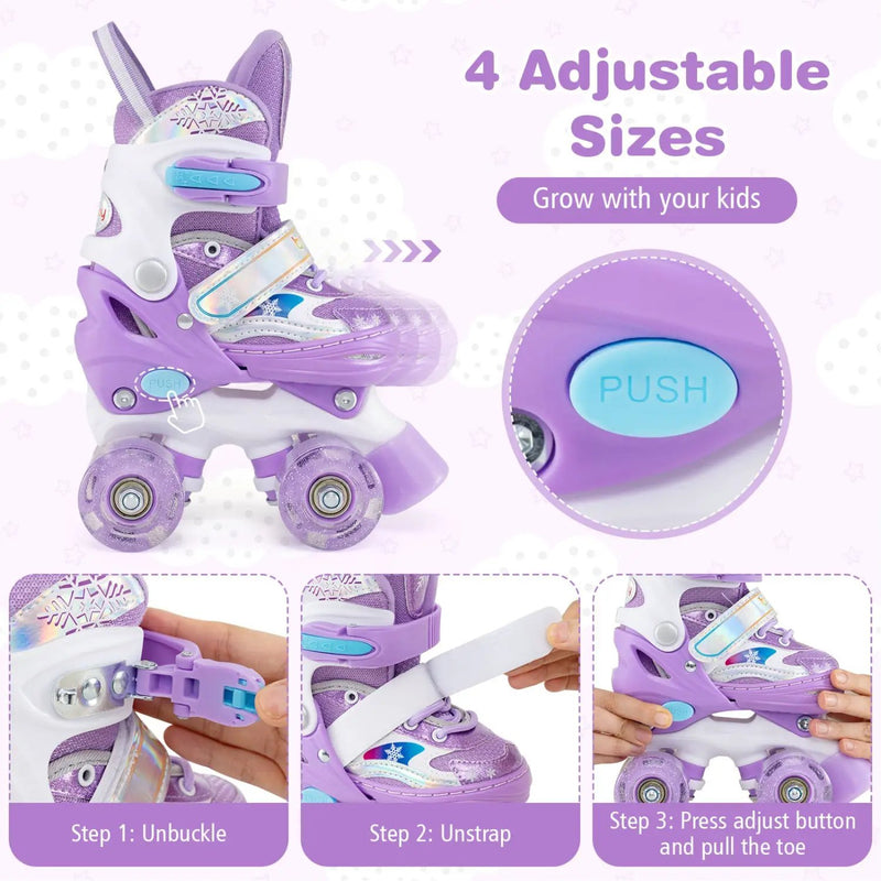 Kids Roller Skates 4 Sizes Adjustable with Light-up Wheels for Toddler Aged 3-4 (XS) by DirectDeals