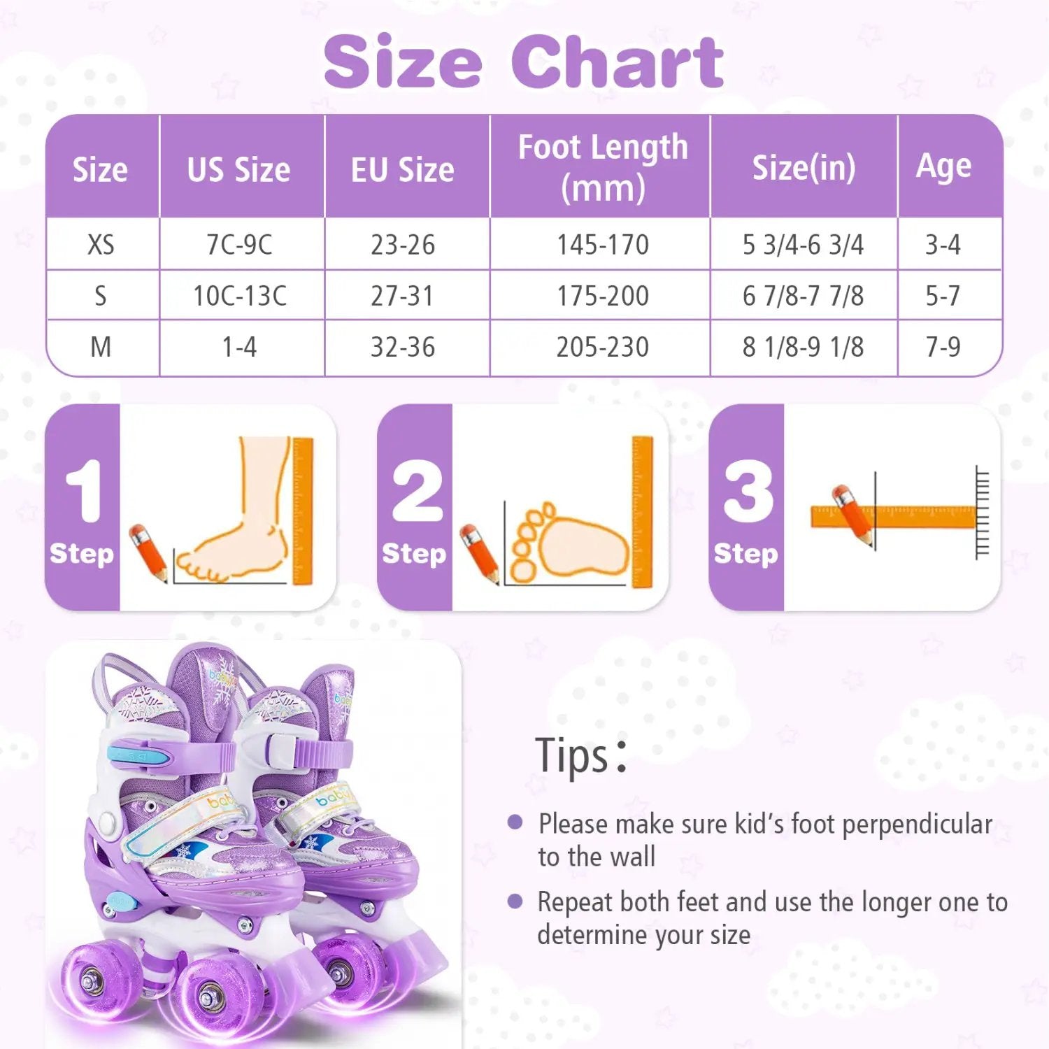 Kids Roller Skates 4 Sizes Adjustable with Light-up Wheels for Toddler Aged 3-4 (XS) by DirectDeals