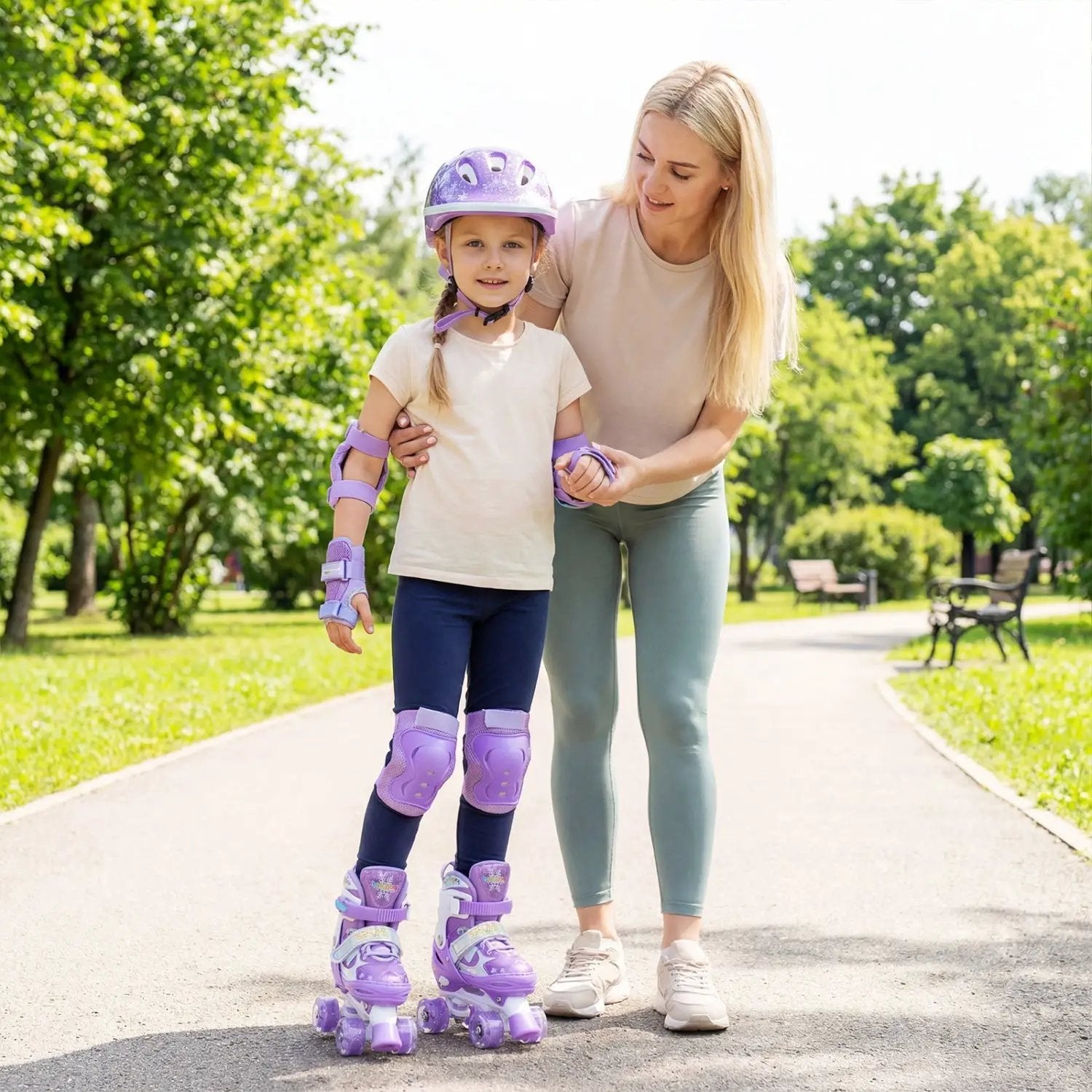 Kids Roller Skates for Girls Boys with Light-up Wheels and Safety Protection by DirectDeals