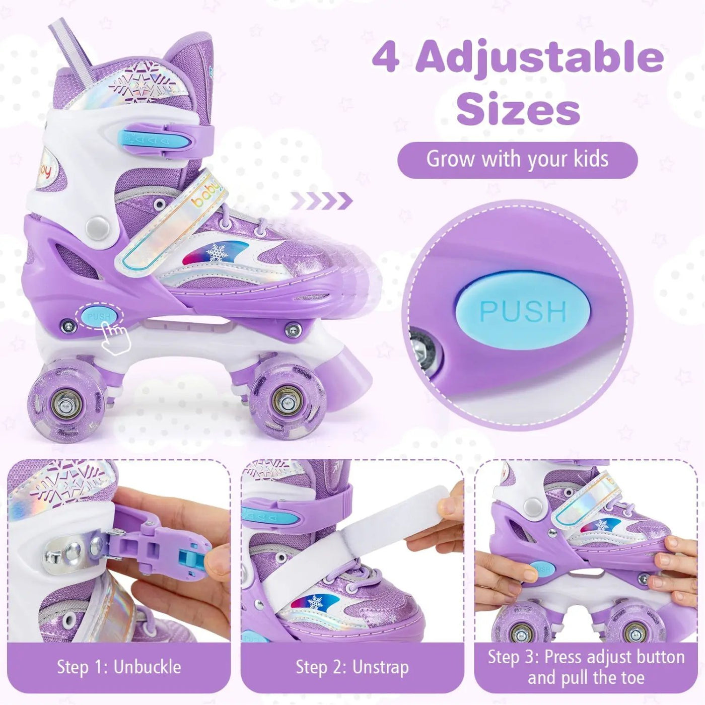 Kids Roller Skates for Girls Boys with Light-up Wheels and Safety Protection by DirectDeals