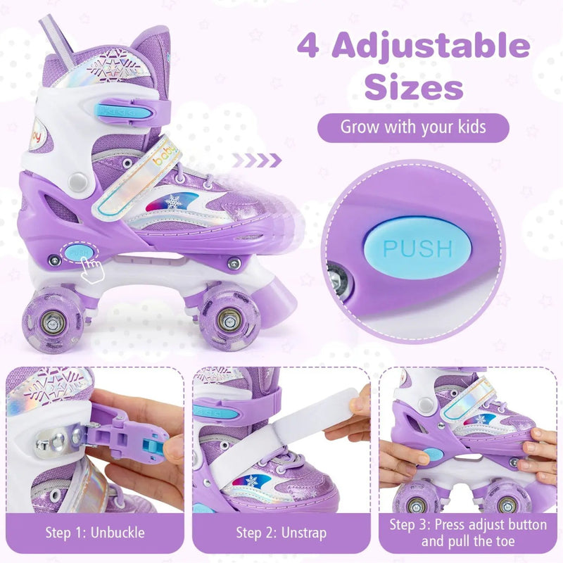 Kids Roller Skates for Girls Boys with Light-up Wheels and Safety Protection by DirectDeals