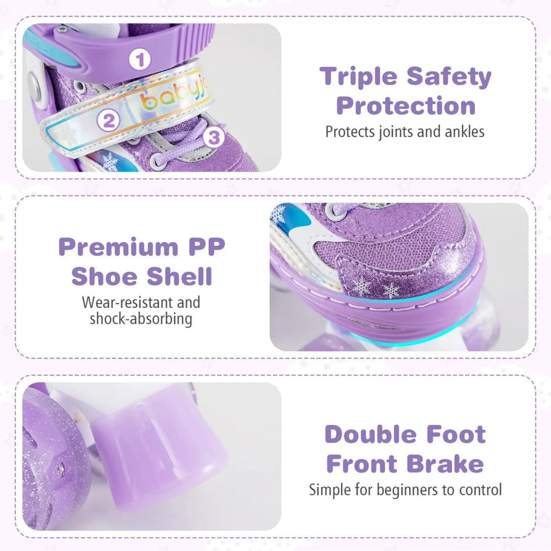 Kids Roller Skates for Girls Boys with Light-up Wheels and Safety Protection by DirectDeals