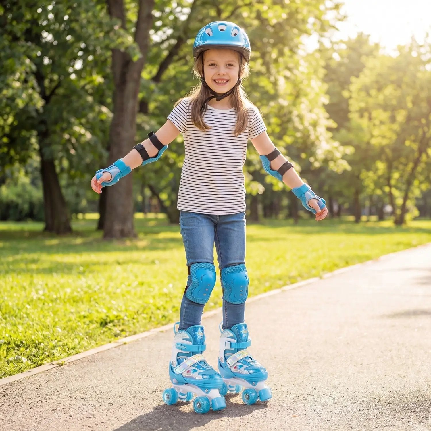Kids Roller Skates for Girls Boys with Light-up Wheels and Safety Protection by DirectDeals