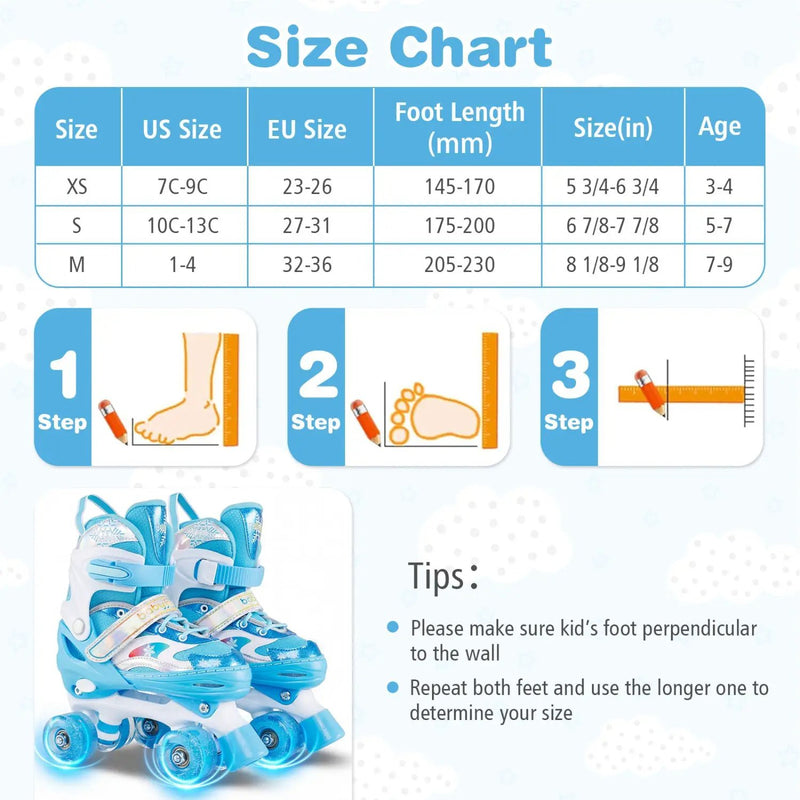 Kids Roller Skates for Girls Boys with Light-up Wheels and Safety Protection by DirectDeals