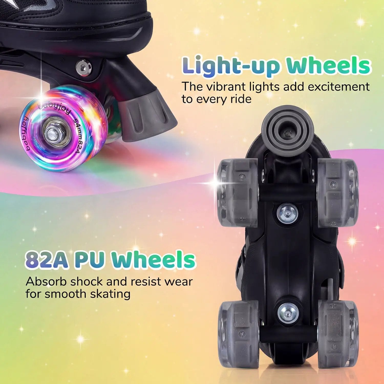 Kids Roller Skates for Girls Boys 4 Sizes Adjustable Quad Skates with Light-up Wheels by DirectDeals