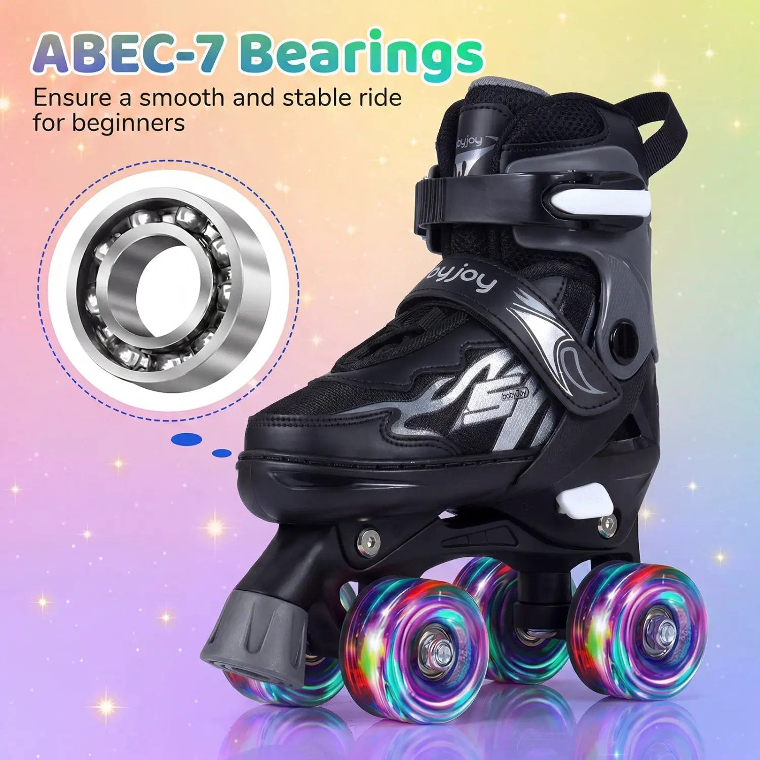 Kids Roller Skates for Girls Boys 4 Sizes Adjustable Quad Skates with Light-up Wheels by DirectDeals