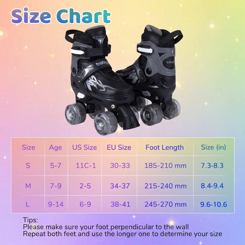 Kids Roller Skates for Girls Boys 4 Sizes Adjustable Quad Skates with Light-up Wheels by DirectDeals