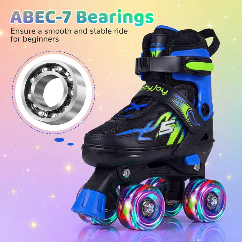 Kids Roller Skates for Girls Boys 4 Sizes Adjustable Quad Skates with Light-up Wheels by DirectDeals