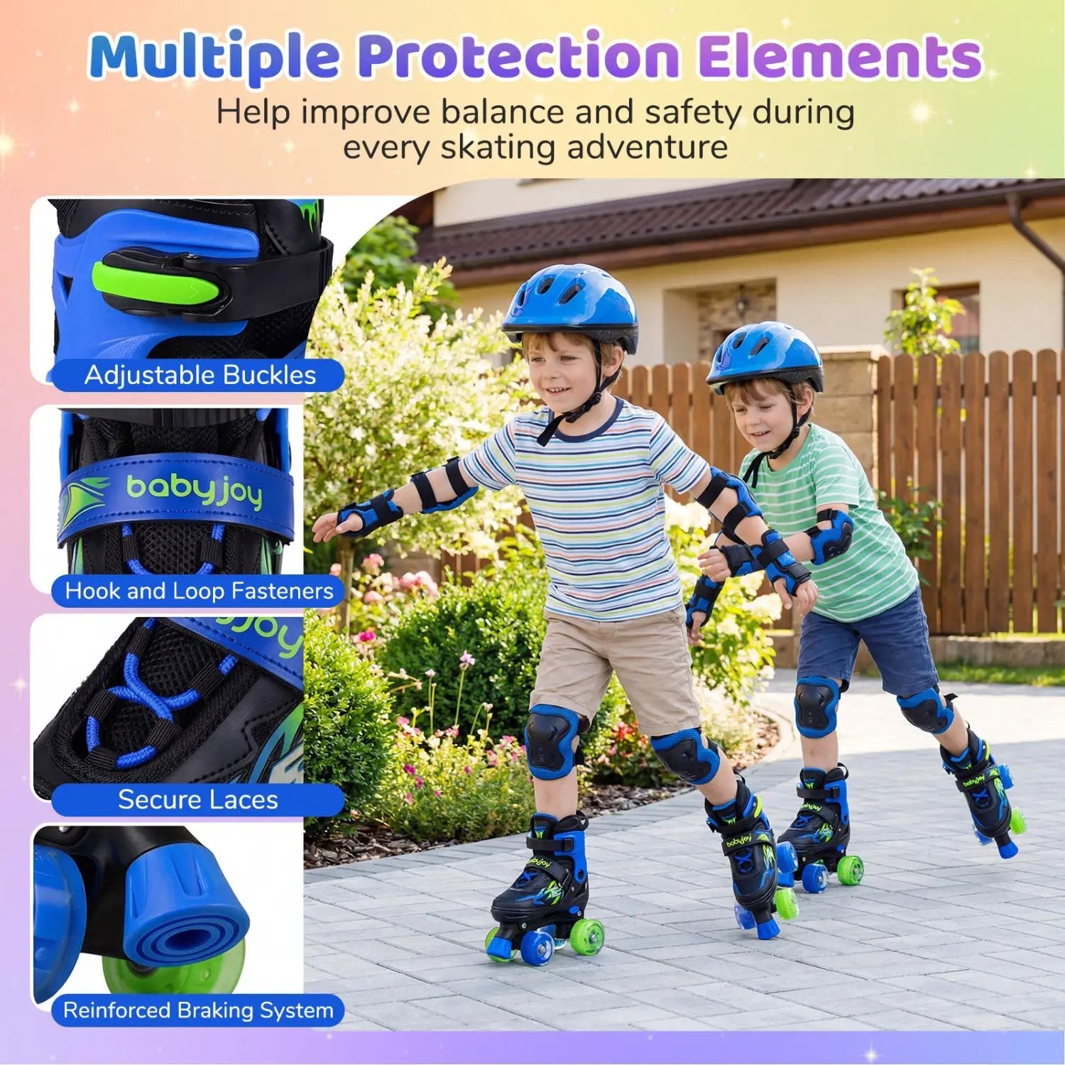 Kids Roller Skates for Girls Boys 4 Sizes Adjustable Quad Skates with Light-up Wheels by DirectDeals
