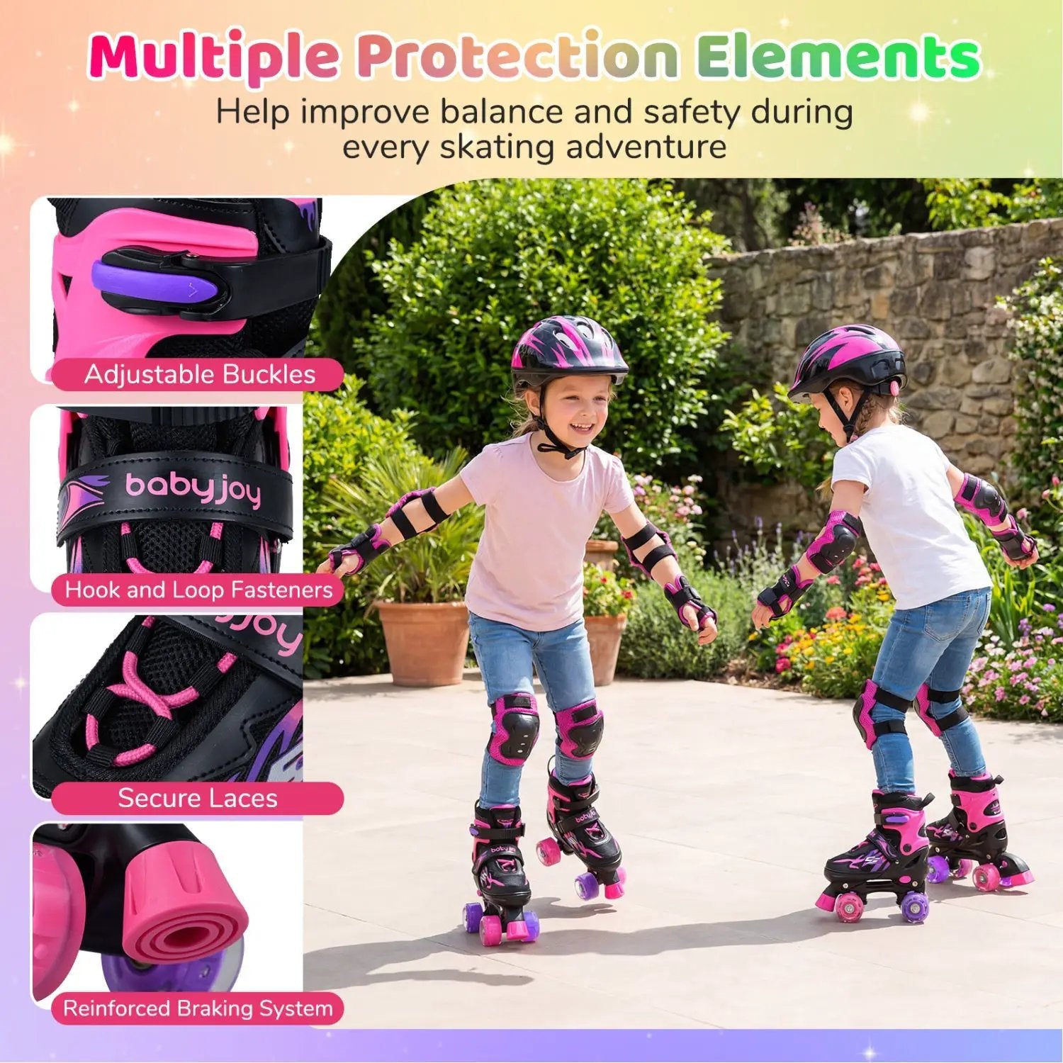 Kids Roller Skates for Girls Boys 4 Sizes Adjustable Quad Skates with Light-up Wheels by DirectDeals