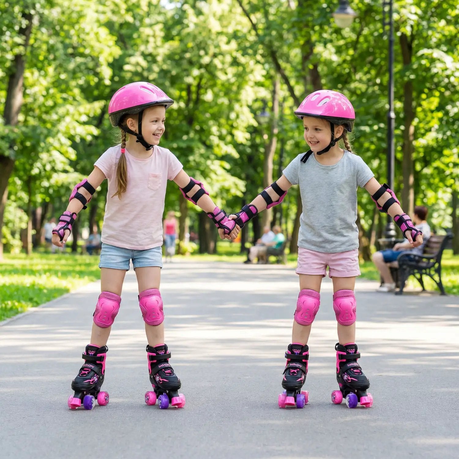 Kids Roller Skates for Girls Boys 4 Sizes Adjustable Quad Skates with Light-up Wheels by DirectDeals