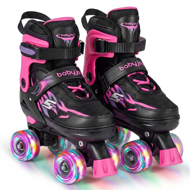 Kids Roller Skates for Girls Boys 4 Sizes Adjustable Quad Skates with Light-up Wheels for Outdoor by DirectDeals