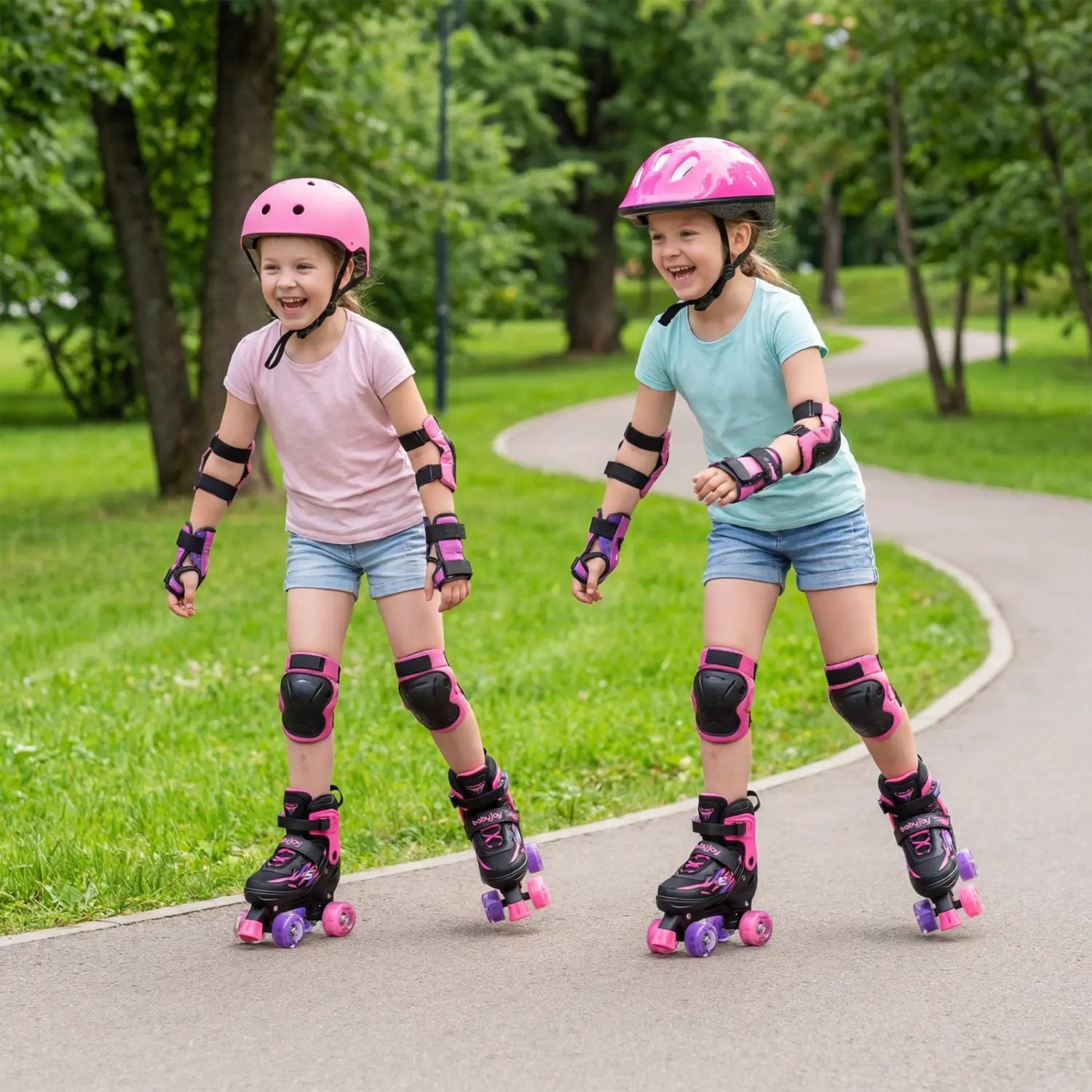 Kids Roller Skates for Girls Boys 4 Sizes Adjustable Quad Skates with Light-up Wheels for Outdoor by DirectDeals