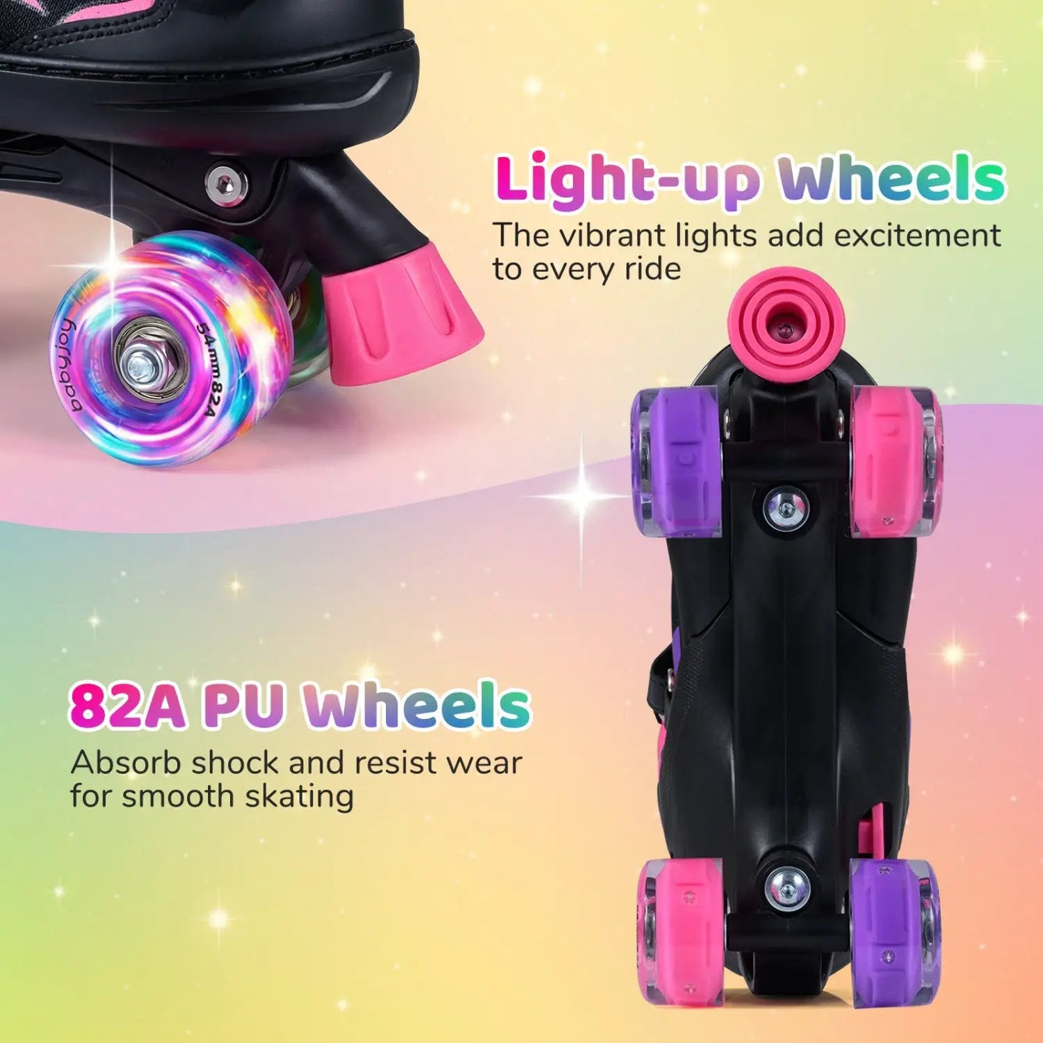 Kids Roller Skates for Girls Boys Teens 4 Sizes Adjustable Quad Skates with Light-up Wheels by DirectDeals