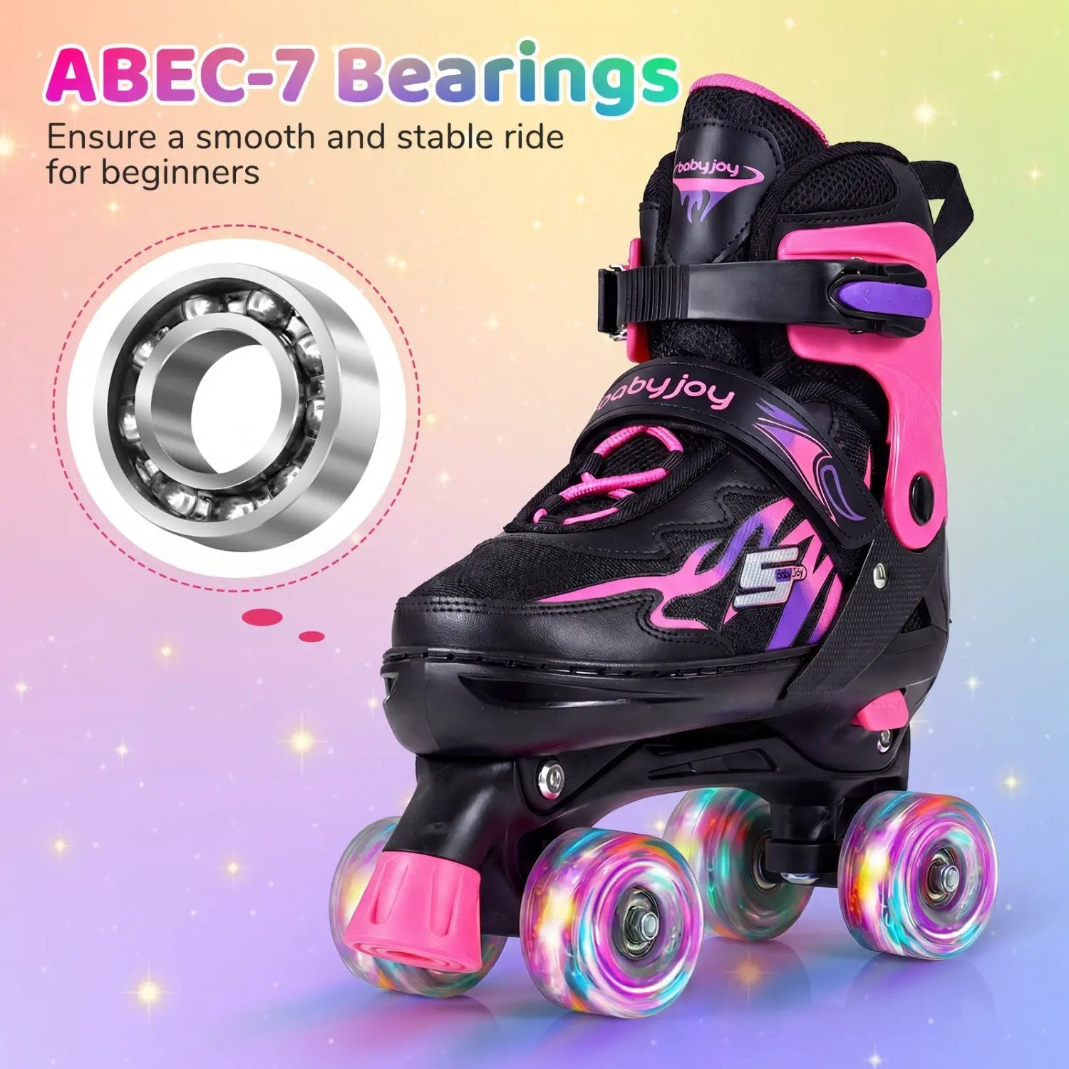 Kids Roller Skates for Girls Boys Teens 4 Sizes Adjustable Quad Skates with Light-up Wheels by DirectDeals